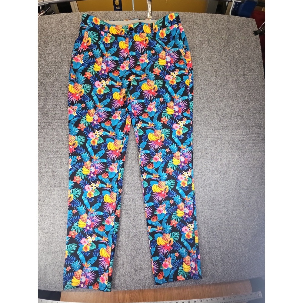 Hreski Mens 36 X 34 Tropical Fruits Golf Pants Floral Hawaiian Palm Print 1688